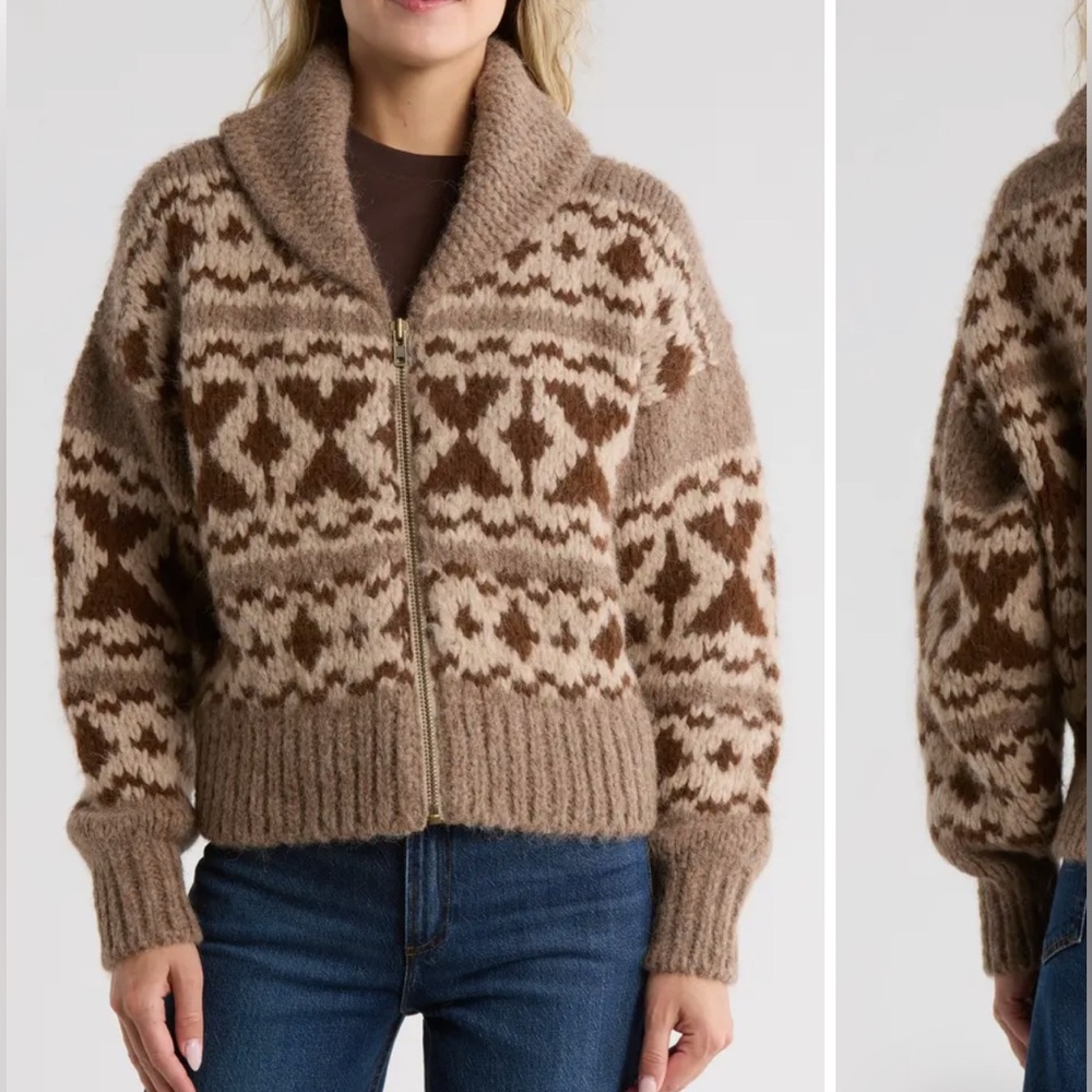 NWOT Frame Fair Isle Shawl Collar Zip Alpaca Blend Sweater
